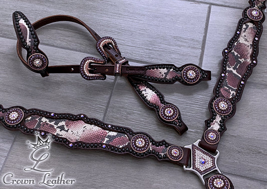Burgundy & Gold Python Crystal Tack Set image 3