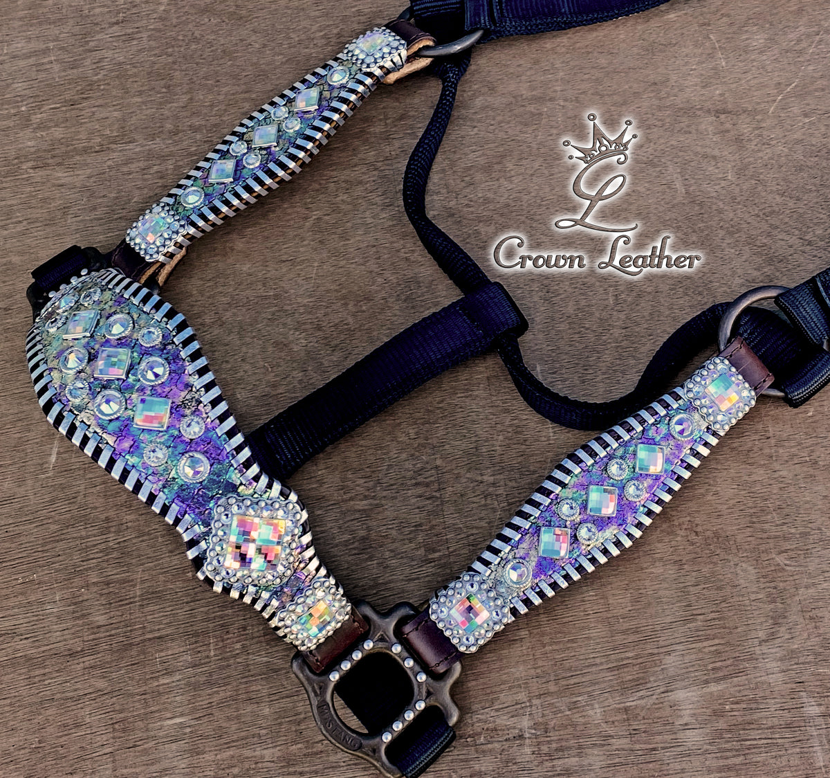 Oil Slick with Silver Whipstitch Crystal Halter image 2