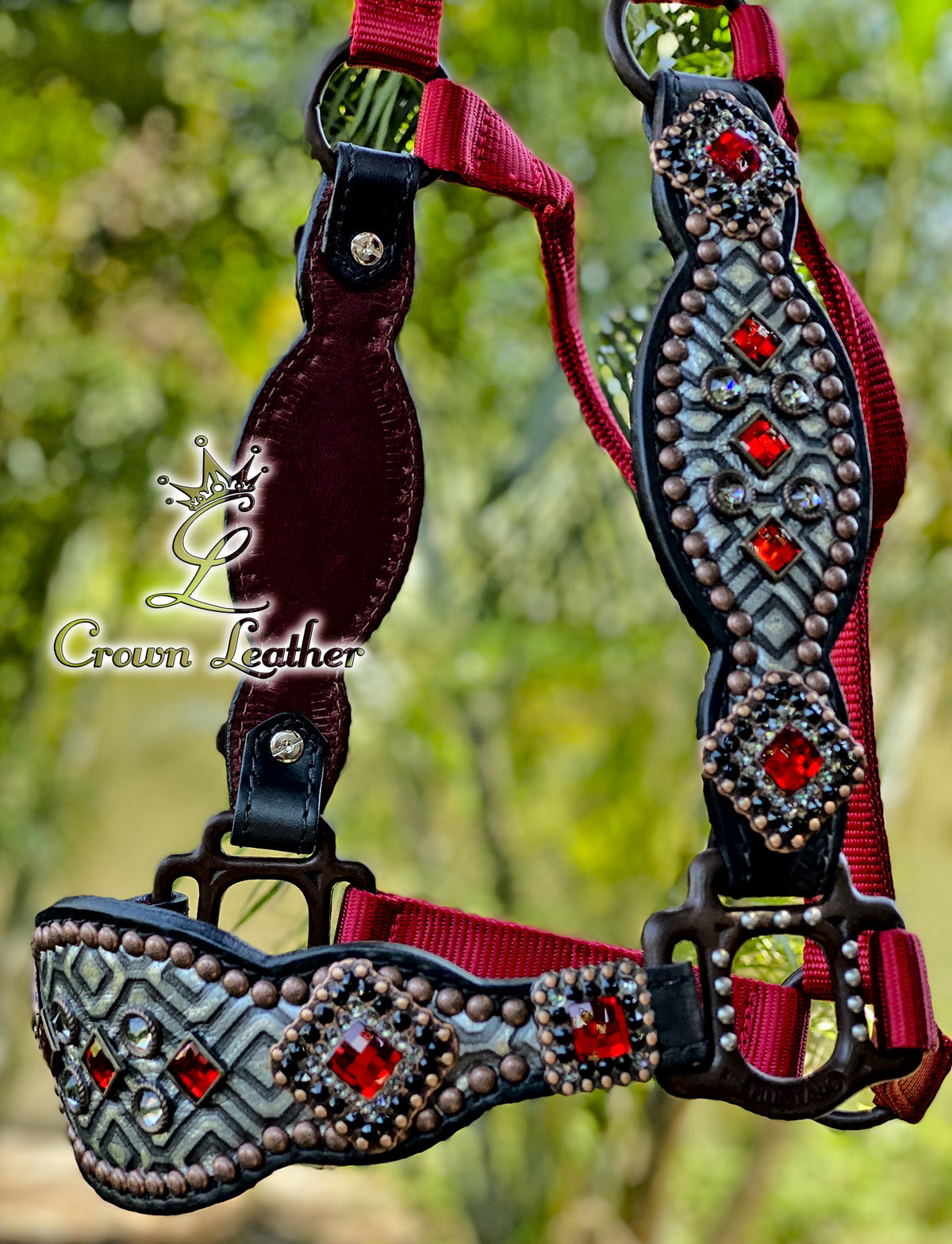 2016 Style Red Black & Silver Aztec Crystal Halter image 0