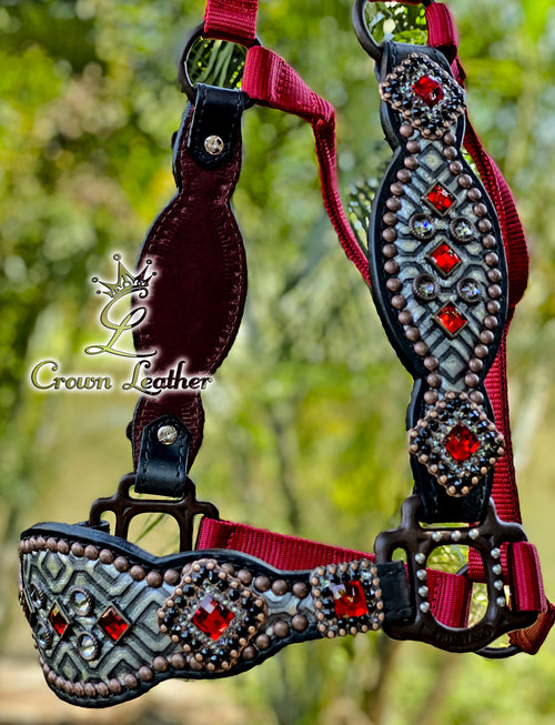 2016 Style Red Black & Silver Aztec Crystal Halter image 0