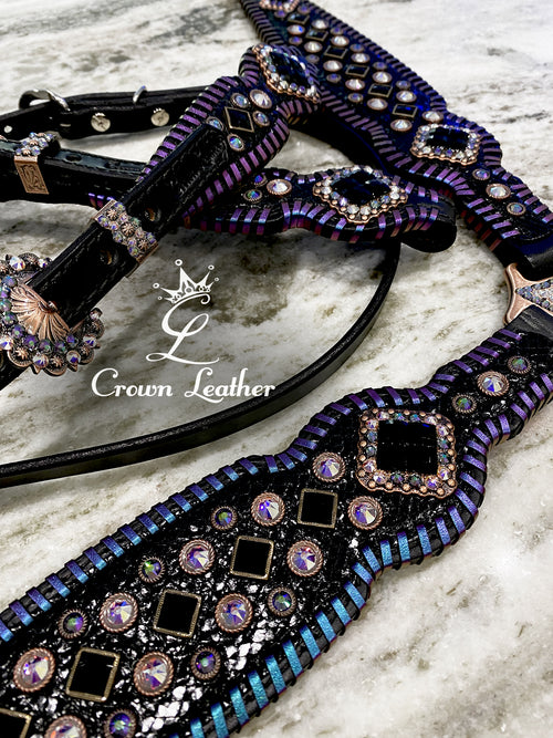 Black Starry Night Color Shifting Whipstitch & Crystal Tack Set image 1