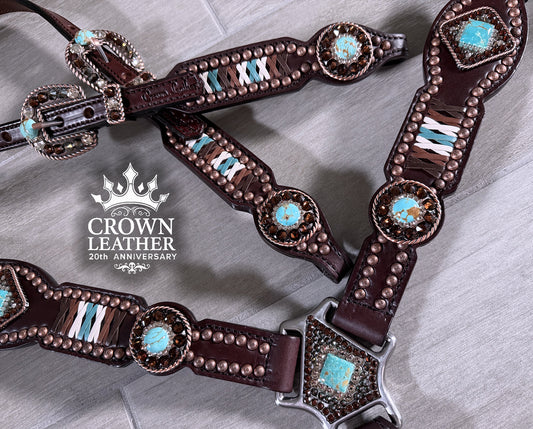 Kingman Turquoise & Crystal Laced Tack Set image 0