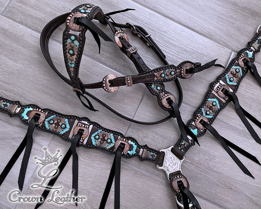Ranchy Cocoa & Turquoise Navajo Tack Set image 2