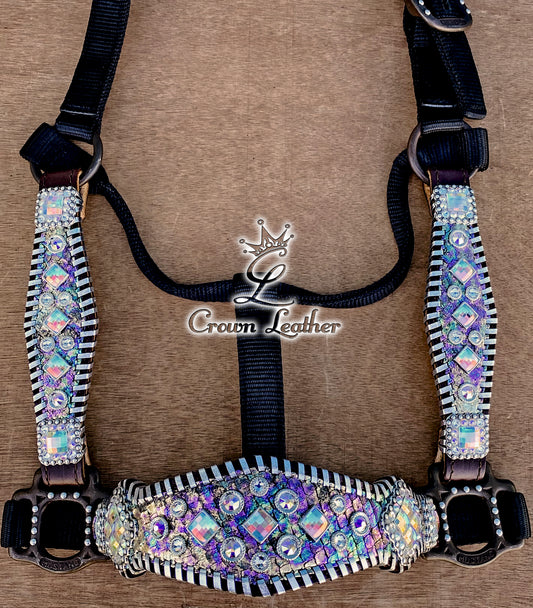 Oil Slick with Silver Whipstitch Crystal Halter image 1
