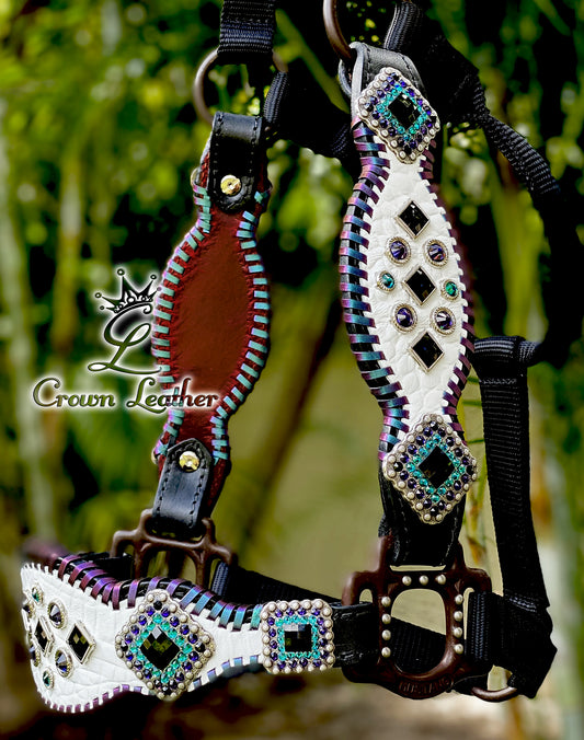 2016 White Purple & Teal Color Shifting Whipstitch Halter image 0