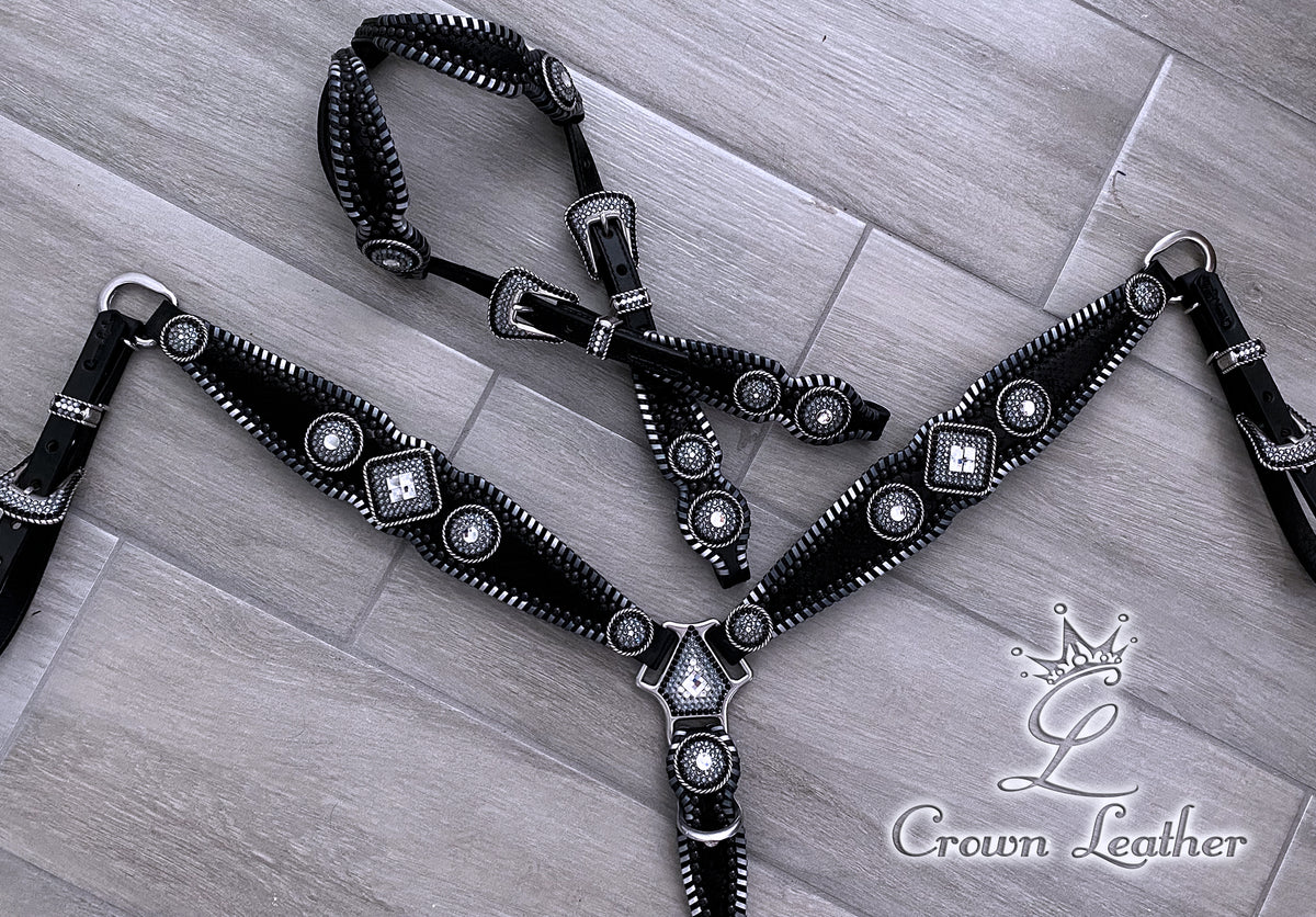 Black & Silver Ombre Whipstitch Crystal Tack Set image 3