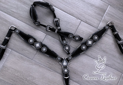 Black & Silver Ombre Whipstitch Crystal Tack Set image 3