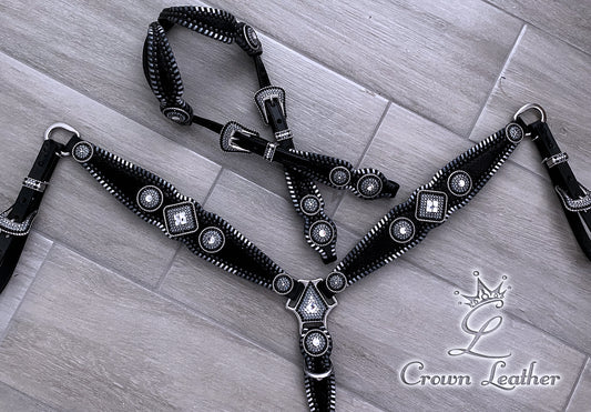 Black & Silver Ombre Whipstitch Crystal Tack Set image 3