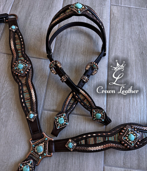 Kingman Turquoise & Brown Ombre Laced Tack Set image 3