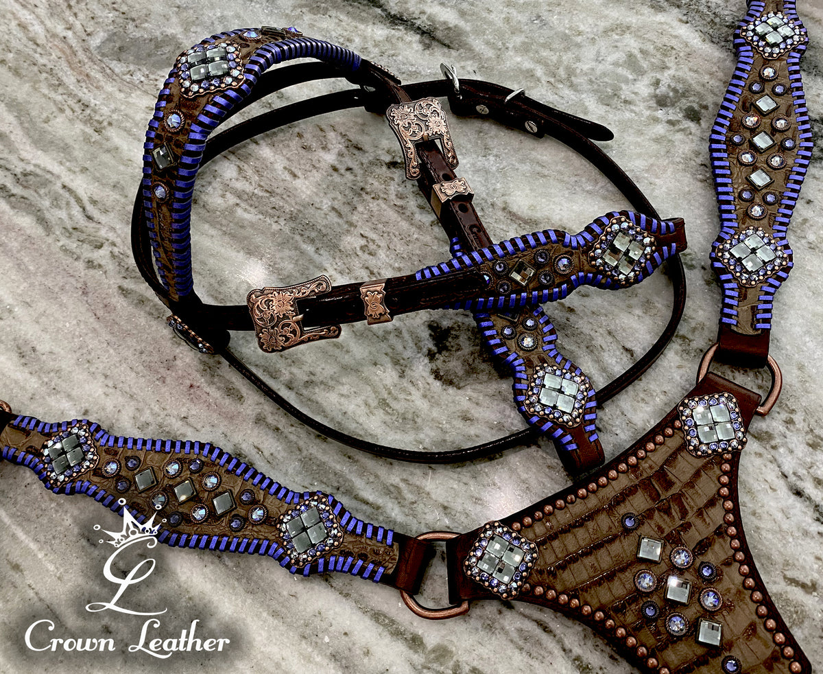 Purple & Blue Metallic Whipstitch Leather Centerplate Set image 2