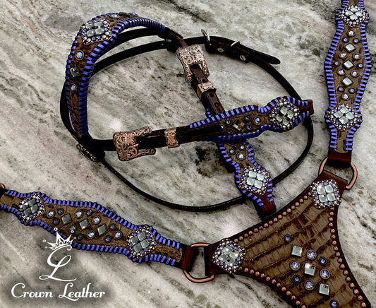 Purple & Blue Metallic Whipstitch Leather Centerplate Set image 2