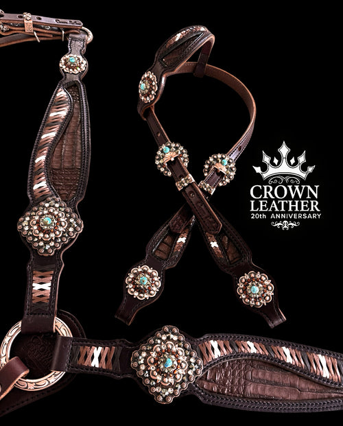 Brown Caiman with Lace & Kingman Turquoise Tack Set image 0