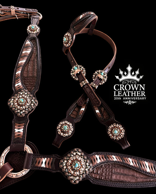 Brown Caiman with Lace & Kingman Turquoise Tack Set image 0