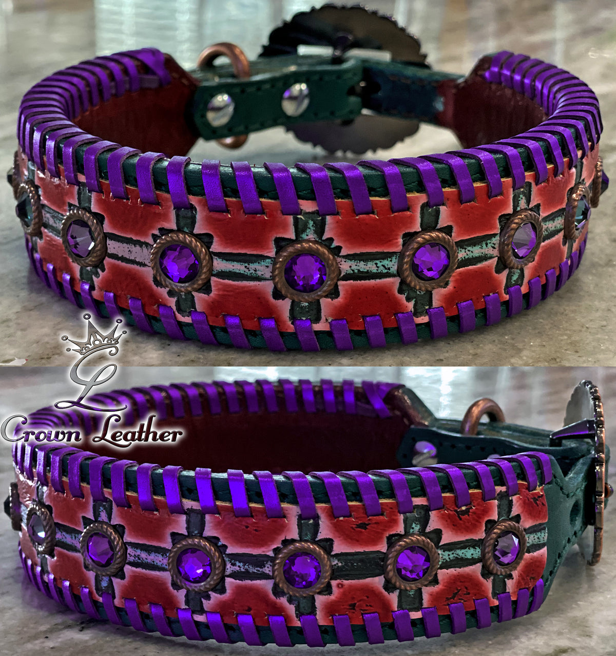 Purple Passion Whipstitch Dog Collar 15"-18" image 0