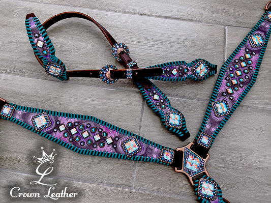 Purple Navajo & Turquoise Whipstitch Tack Set image 3