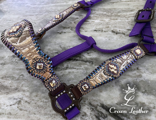 Copper Silver Croc Color Shifting Whipstitch Halter image 1
