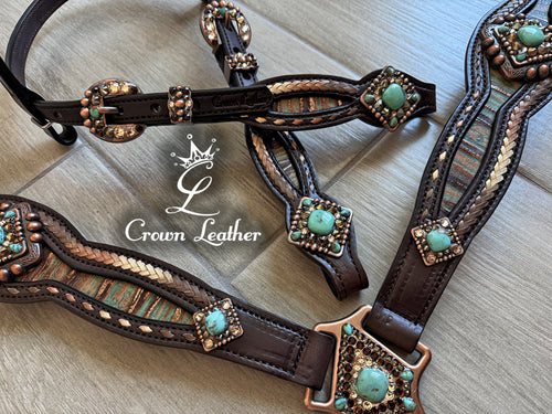 Kingman Turquoise & Brown Ombre Laced Tack Set image 0