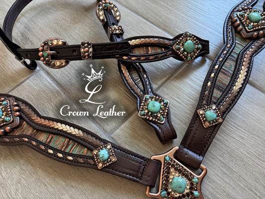 Kingman Turquoise & Brown Ombre Laced Tack Set image 0