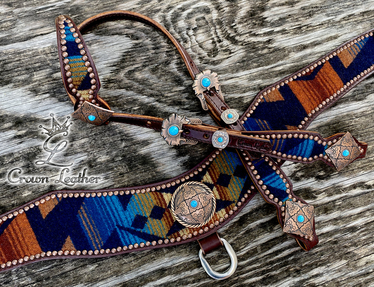 Navy Multi Color Pendleton Tripping Collar & Headstall Set image 0