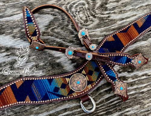 Navy Multi Color Pendleton Tripping Collar & Headstall Set image 0