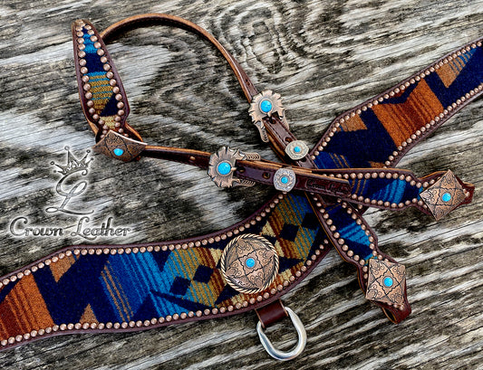 Navy Multi Color Pendleton Tripping Collar & Headstall Set image 0
