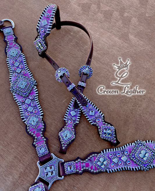 Pink & Purple Aztec Whipstitch Tack Set image 3