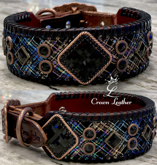 Black Rainbow Whipstitch Dog Collar 16"-19" image 0