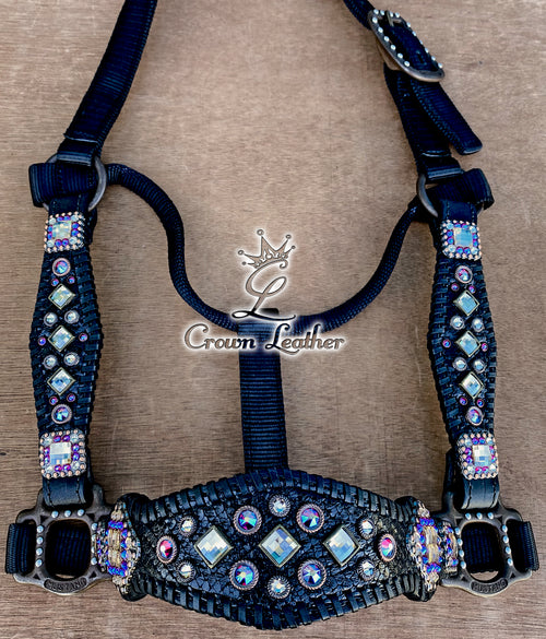 Black Siam Shimmer Crystal Whipstitch Halter image 1