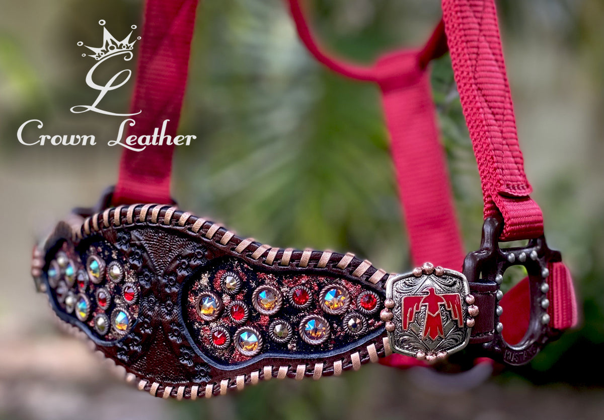 Red Thunderbird Crystal Copper Whipstitch Halter image 1