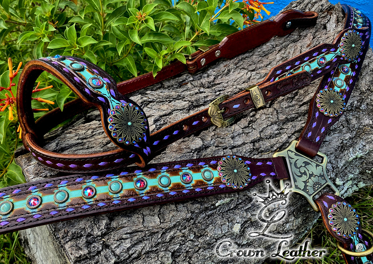 Sugar Plum & Turquoise Buckstitch Tack Set image 0