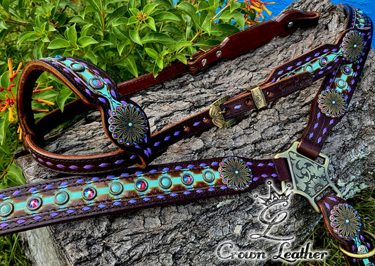 Sugar Plum & Turquoise Buckstitch Tack Set image 0