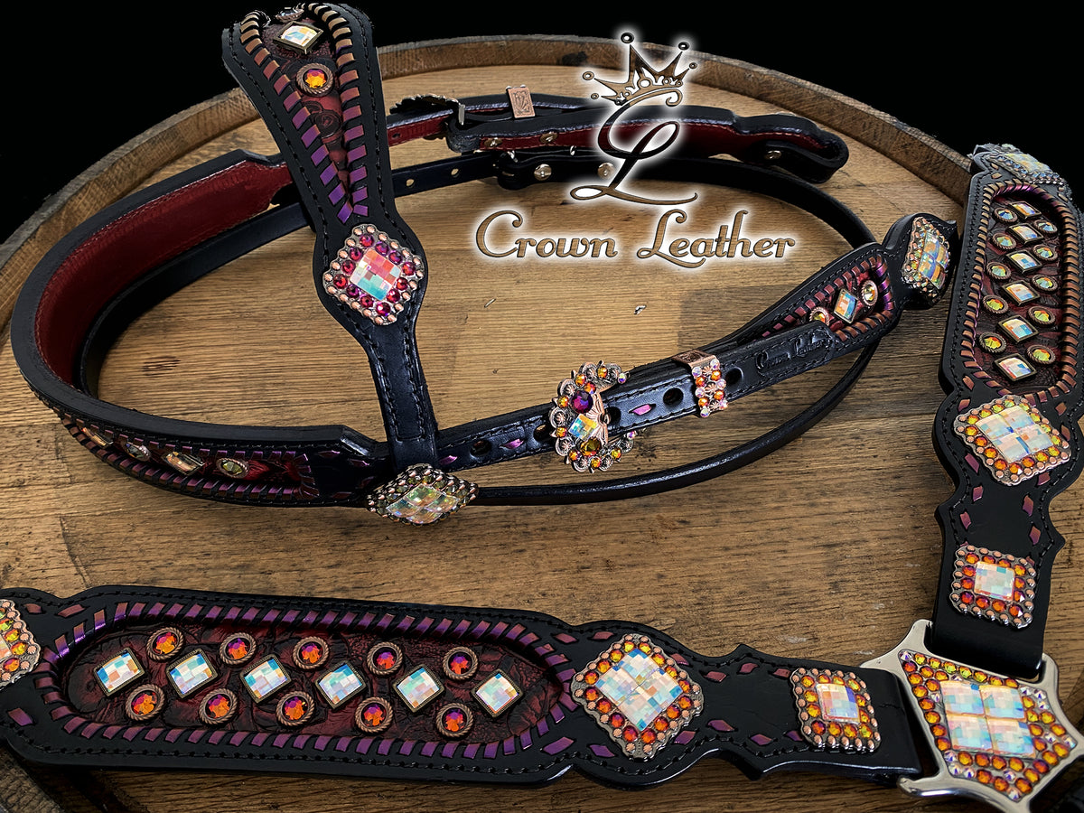 Crimson & Volcano Color Shifting Tack Set with Wide Crownpiece image 3