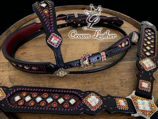 Crimson & Volcano Color Shifting Tack Set with Wide Crownpiece image 3