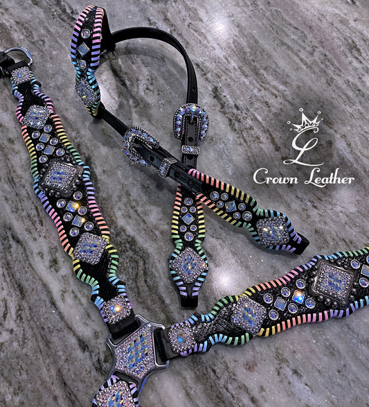 Pastel Rainbow Whipstitch Crystal Tack Set image 3