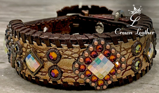 Copper Gold Gator Whipstitch Dog Collar 10"-13" image 0