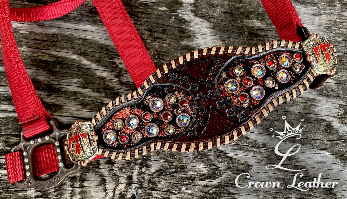 Red Thunderbird Crystal Copper Whipstitch Halter image 0