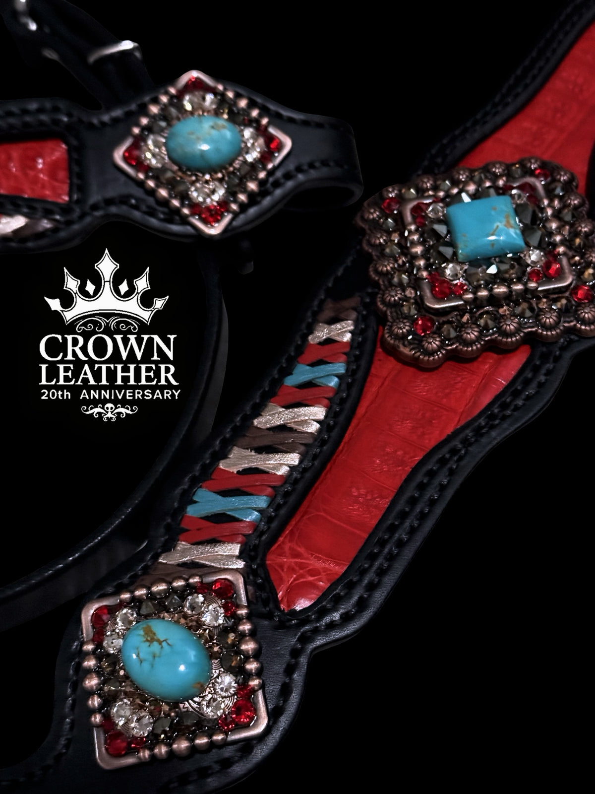 Red Kingman Turquoise Caiman Laced Crystal Tack Set image 3