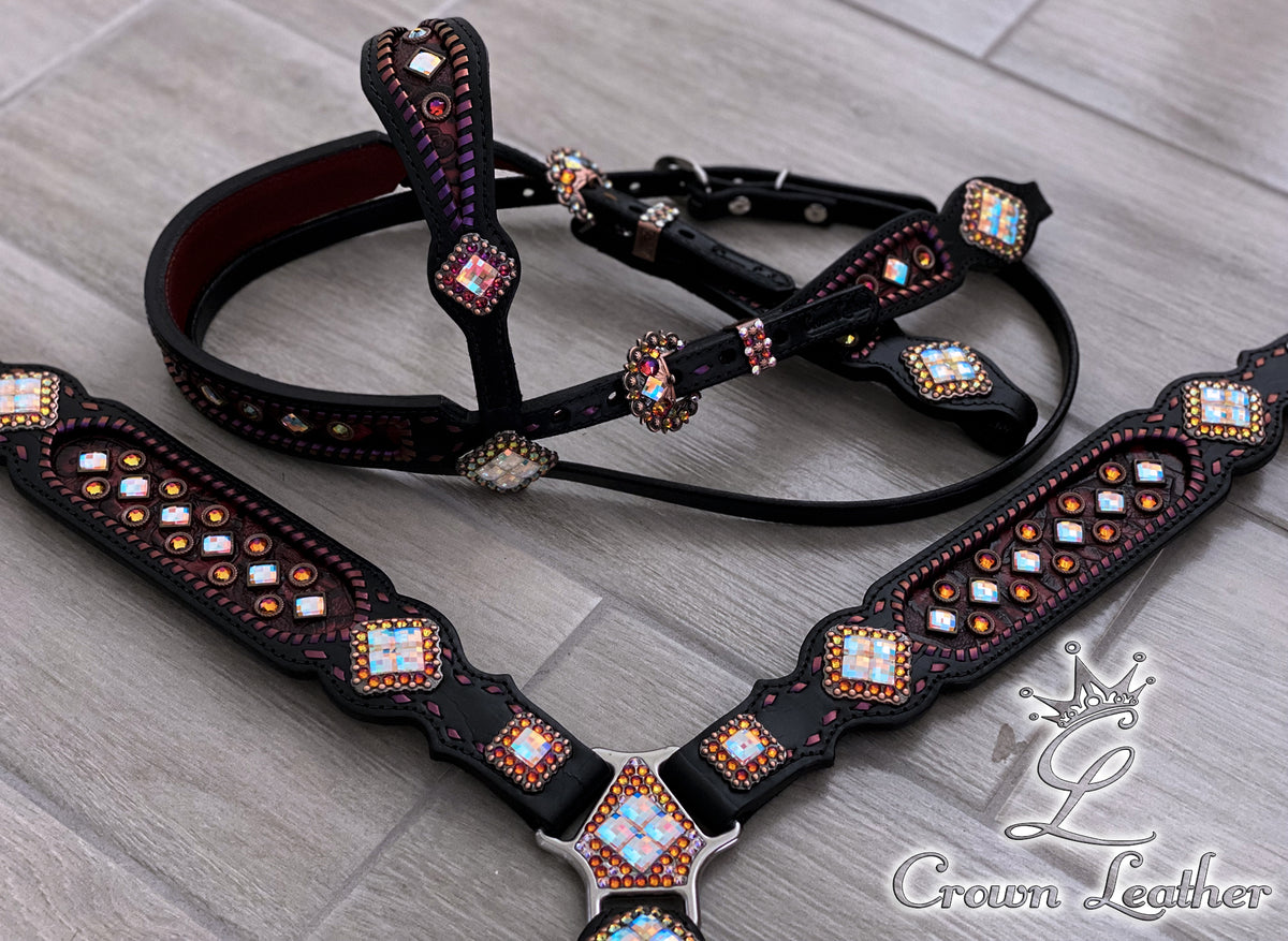 Crimson & Volcano Color Shifting Tack Set with Wide Crownpiece image 1