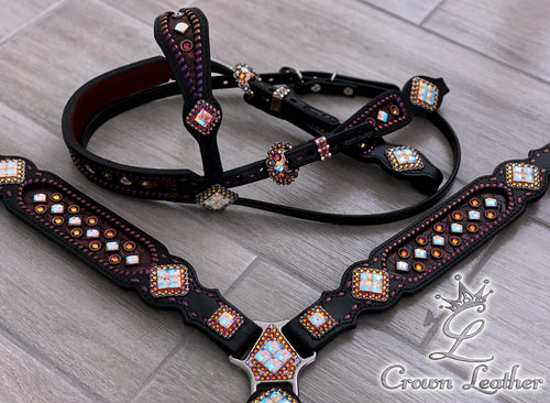 Crimson & Volcano Color Shifting Tack Set with Wide Crownpiece image 1