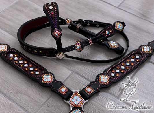 Crimson & Volcano Color Shifting Tack Set with Wide Crownpiece image 1