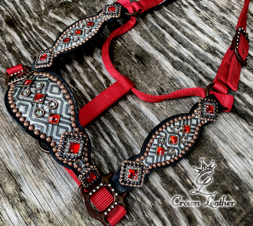 2016 Style Red Black & Silver Aztec Crystal Halter image 1