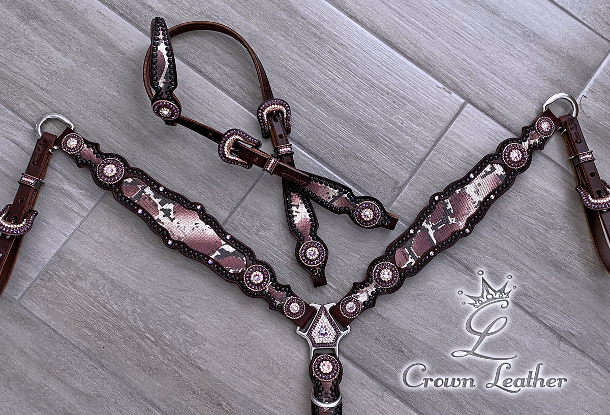 Burgundy & Gold Python Crystal Tack Set image 2