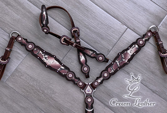 Burgundy & Gold Python Crystal Tack Set image 2