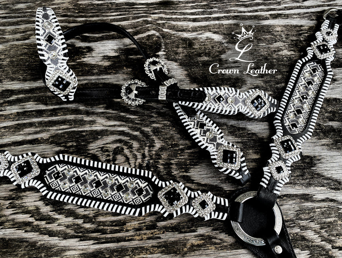 Black & White Aztec Whipstitch Tack Set image 2