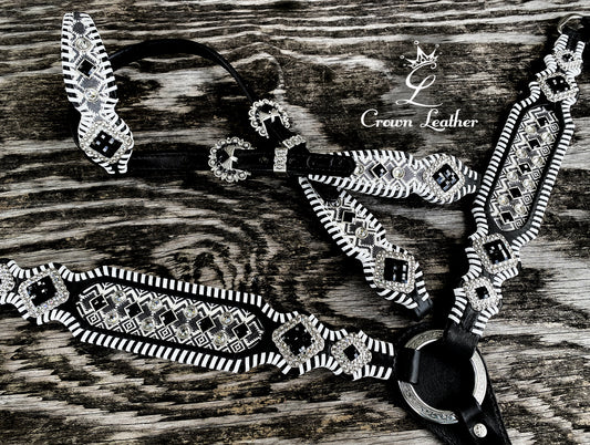 Black & White Aztec Whipstitch Tack Set image 2