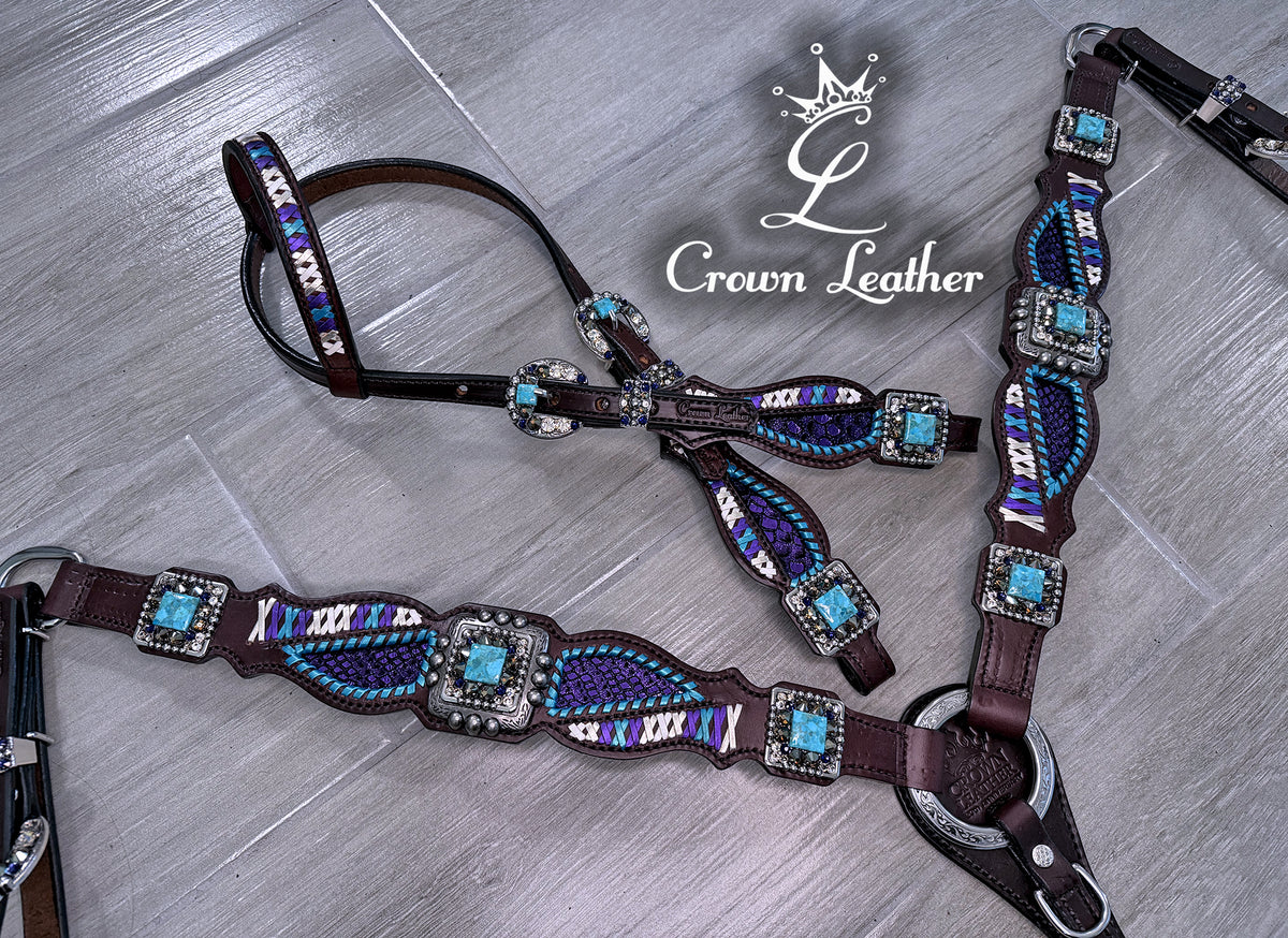 Turquoise & Purple Laced Crystal Tack Set image 1