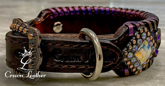 Oil Slick Python & Whipstitch Dog Collar 10"-13" image 1
