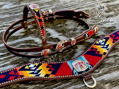 Pendleton Tripping Collar/HS Set with Red Handmade Thunderbird (1 of a Kind) image 0