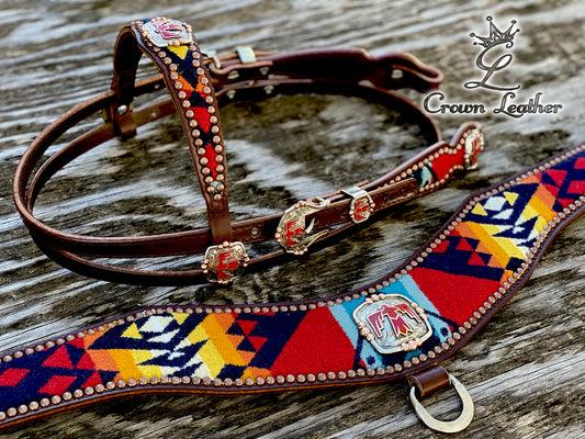 Pendleton Tripping Collar/HS Set with Red Handmade Thunderbird (1 of a Kind) image 0