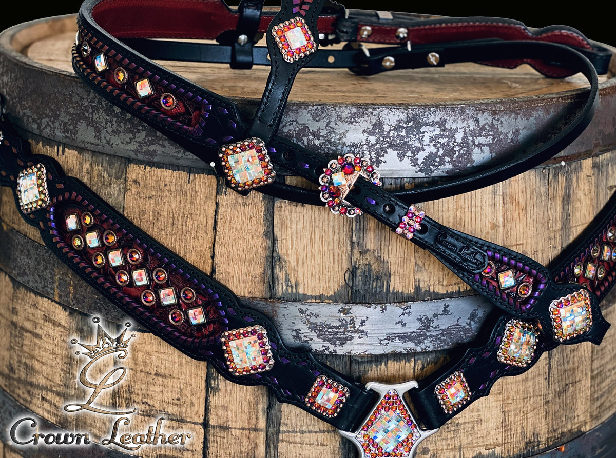 Crimson & Volcano Color Shifting Tack Set with Wide Crownpiece image 2